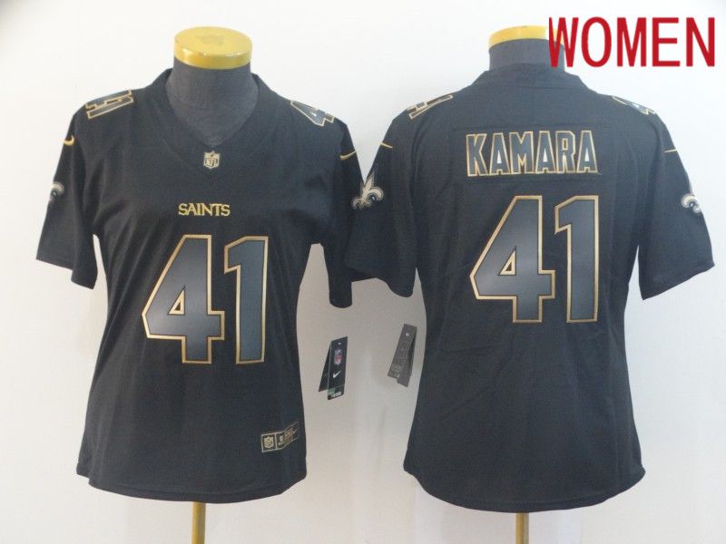 Women New Orleans Saints 41 Kamara Nike Vapor Limited Black Golden NFL Jerseys